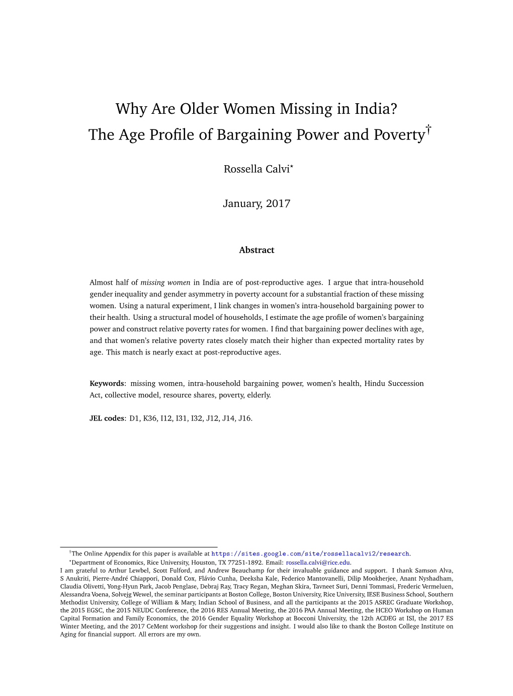 Why Are Older Women Missing in India? the Age Proﬁle of Bargaining Power and Poverty†