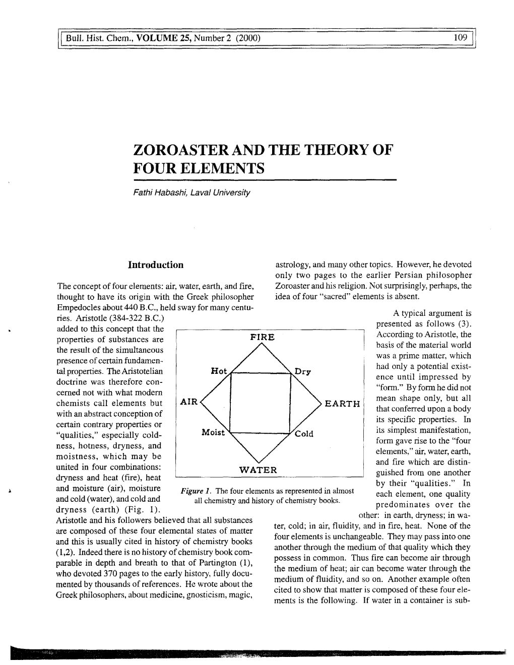 Zoroaster and the Theory of Four Elements