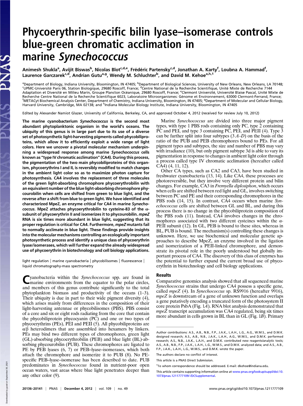 Phycoerythrin-Specific Bilin Lyase–Isomerase Controls Blue-Green