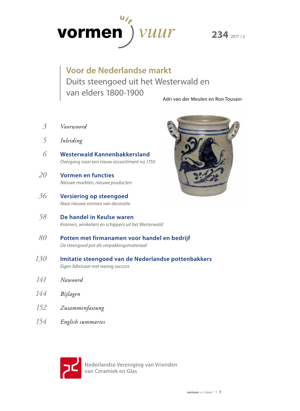 Voor De Nederlandse Markt Duits Steengoed Uit Het Westerwald En Van Elders 1800-1900 Adri Van Der Meulen En Ron Tousain