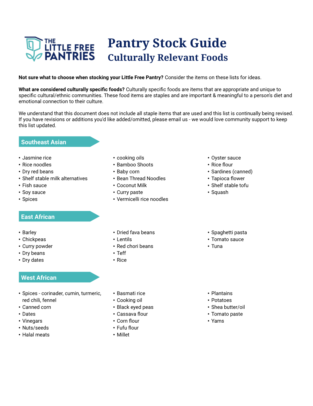 Pantry Stock Guide Culturally Relevant Foods