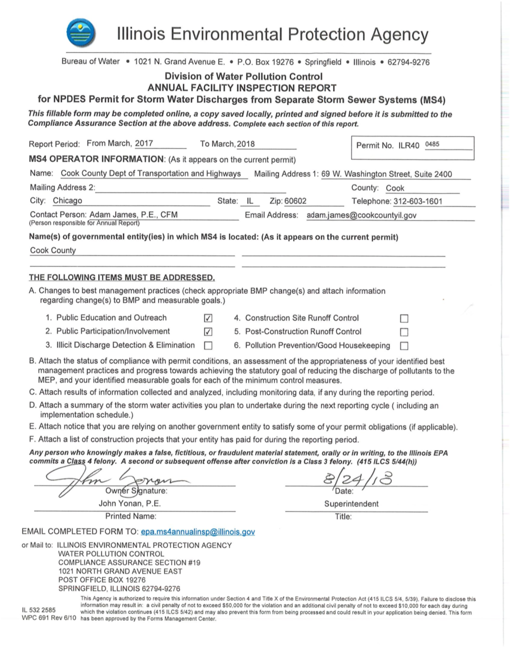 CCDOTH NPDES MS4 Annual Report: 2017–2018