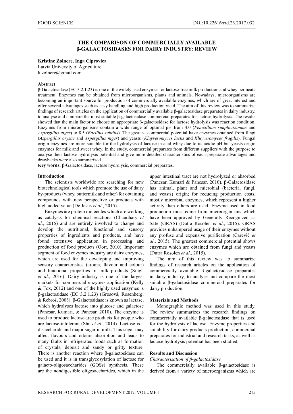 The Comparison of Commercially Available Β-Galactosidases for Dairy Industry: Review