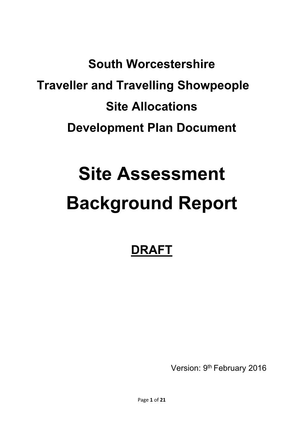 South Worcestershire Traveller and Travelling Showpeople Site Allocations Development Plan Document