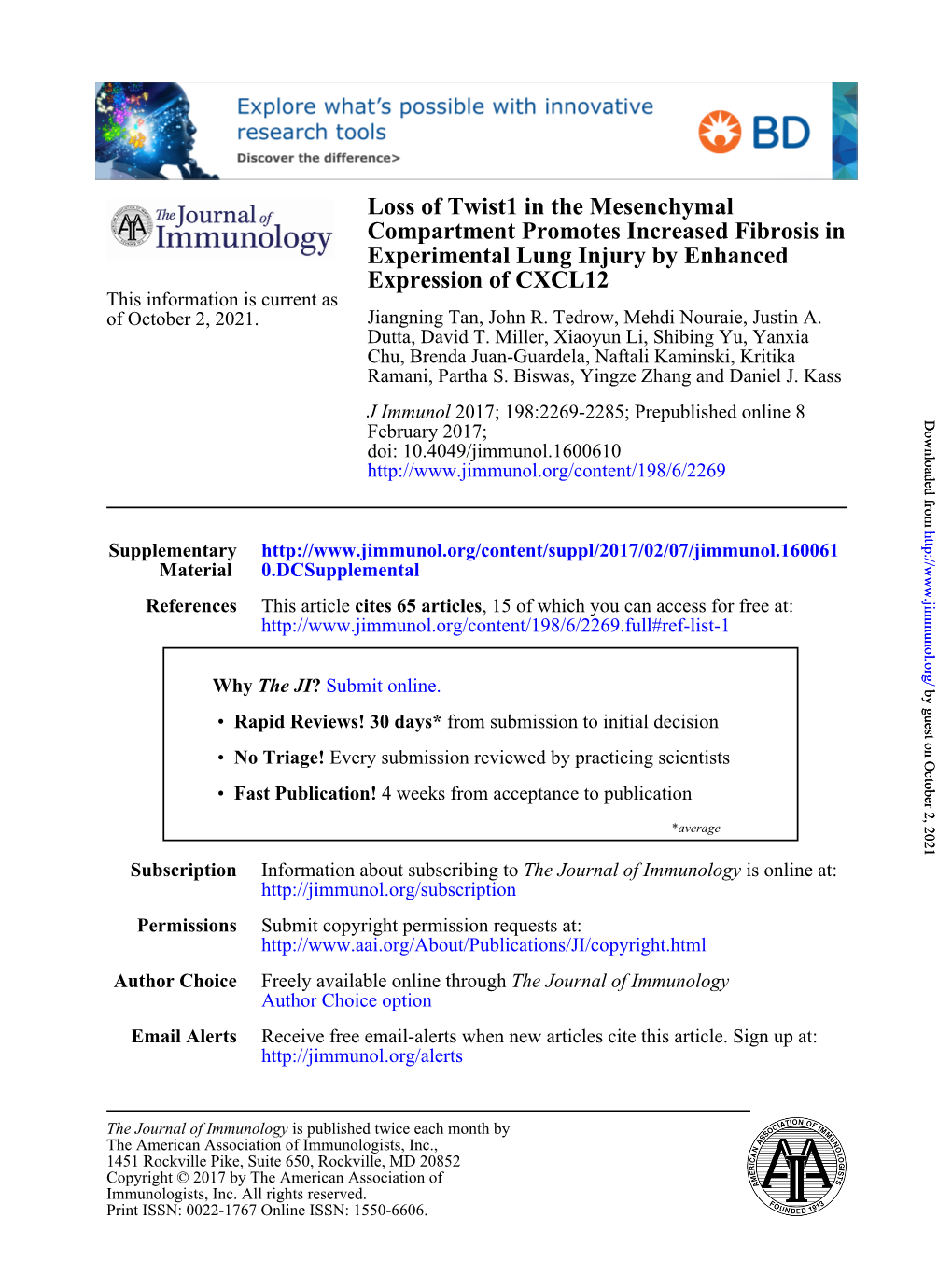 Loss of Twist1 in the Mesenchymal Compartment Promotes Increased