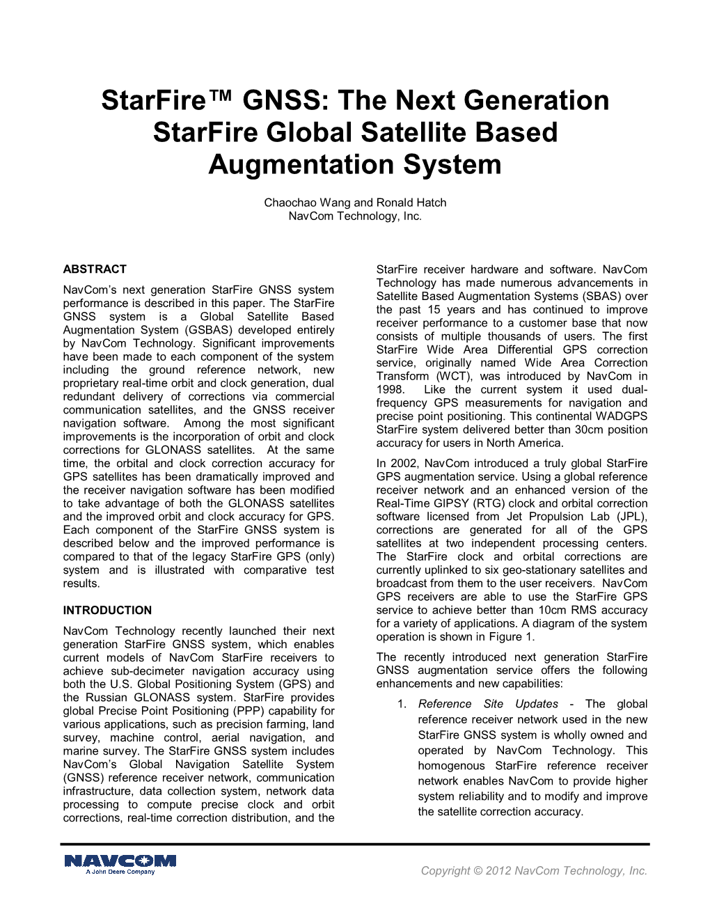 Starfire™ GNSS: the Next Generation Starfire Global Satellite Based Augmentation System