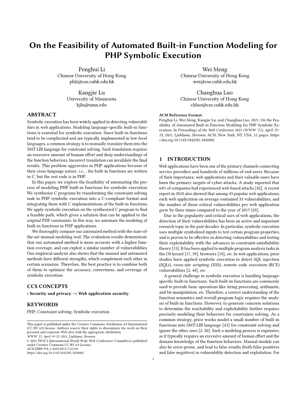 On the Feasibility of Automated Built-In Function Modeling for PHP Symbolic Execution