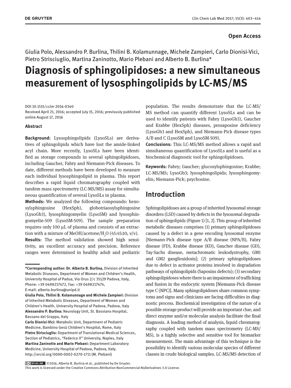 A New Simultaneous Measurement of Lysosphingolipids by LC-MS/MS