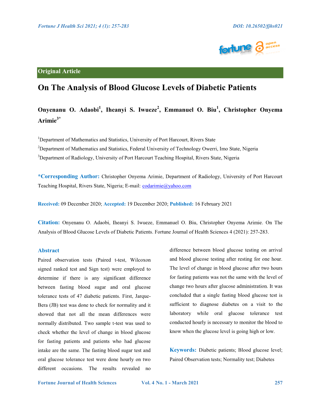 On the Analysis of Blood Glucose Levels of Diabetic Patients