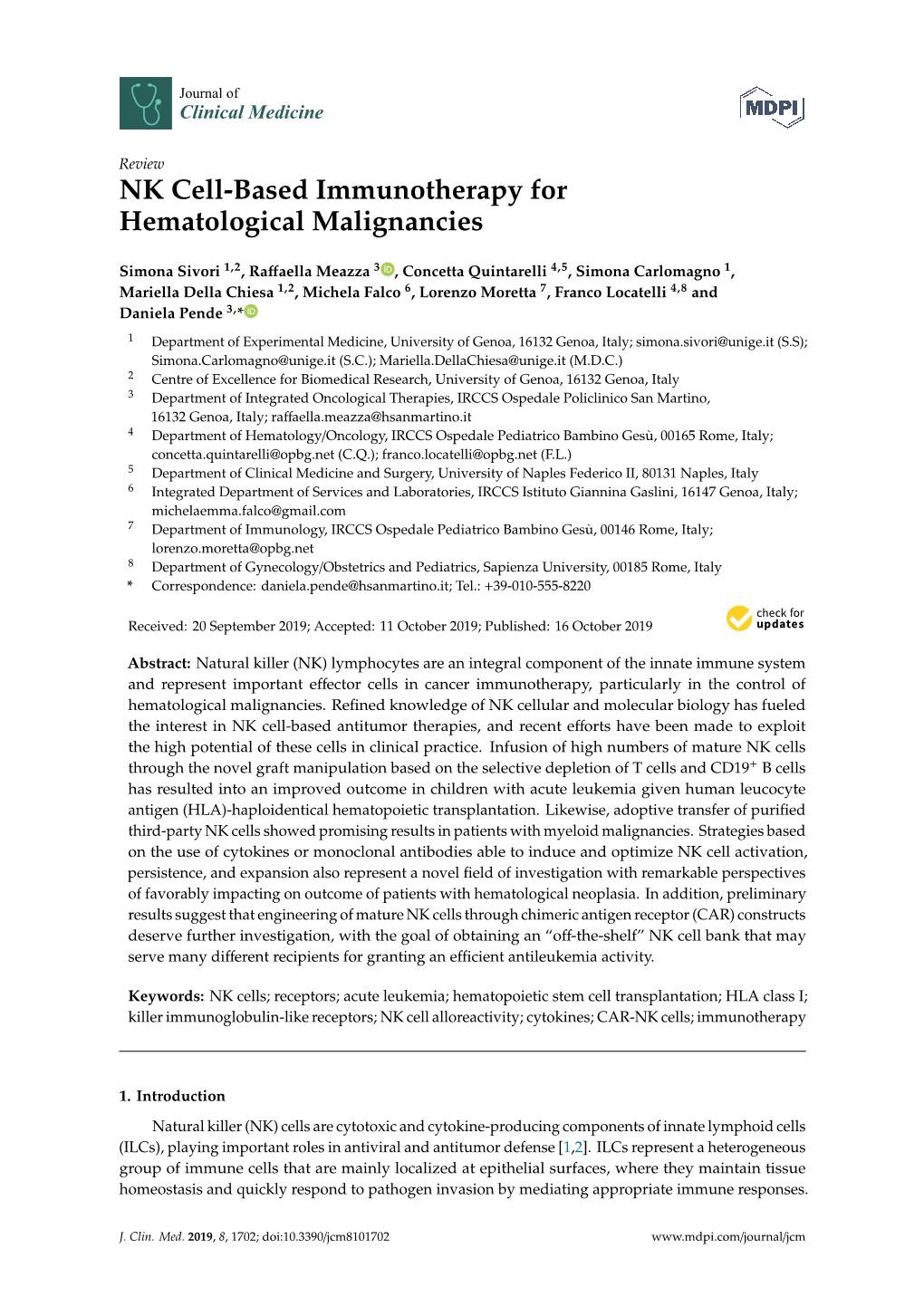 NK Cell-Based Immunotherapy for Hematological Malignancies