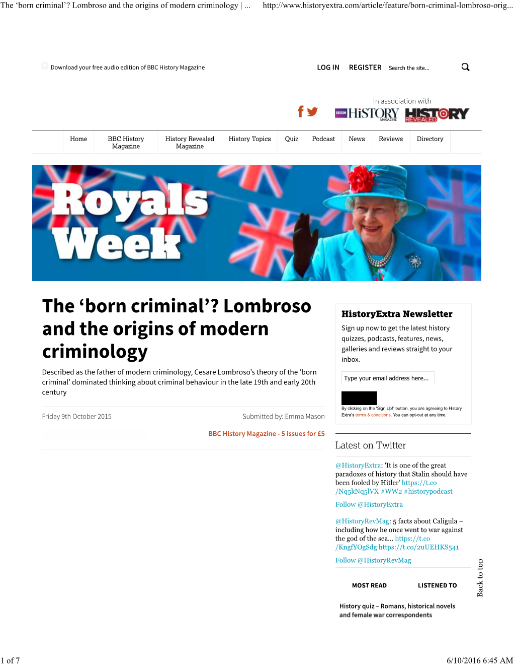 'Born Criminal'? Lombroso and the Origins Of