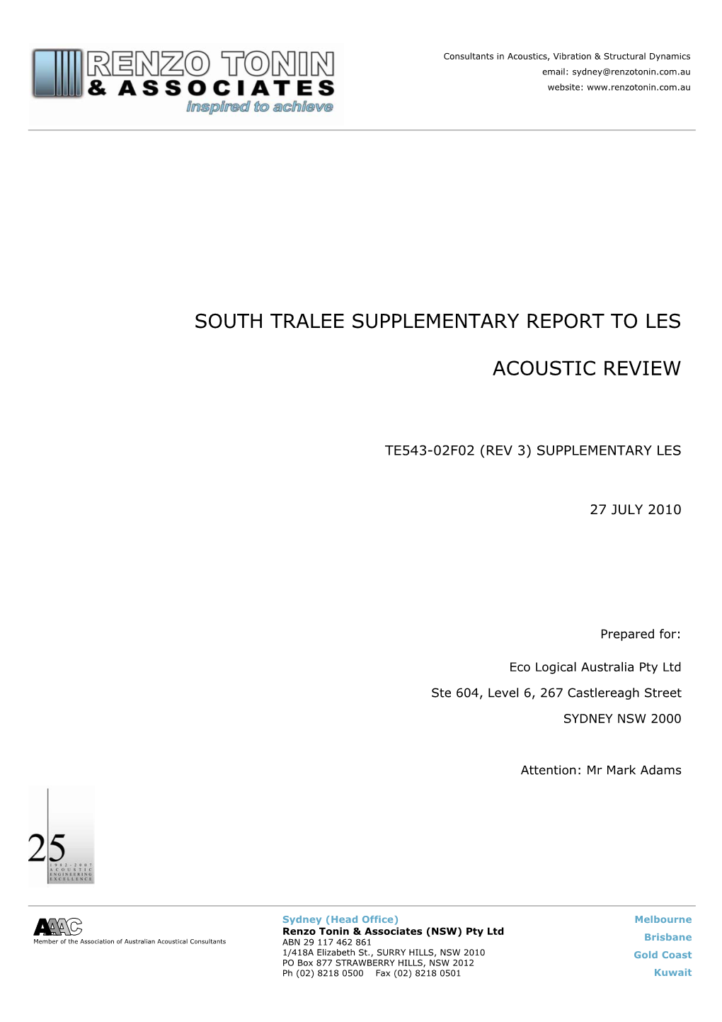 South Tralee Supplementary Report to Les Acoustic