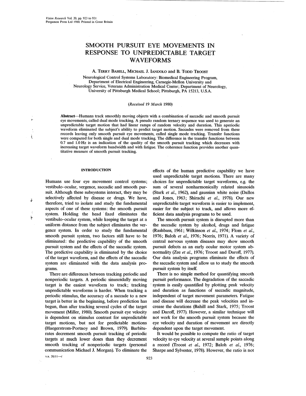 Smooth Pursuit Eye Movements in Response to Unpredictable Target Waveforms