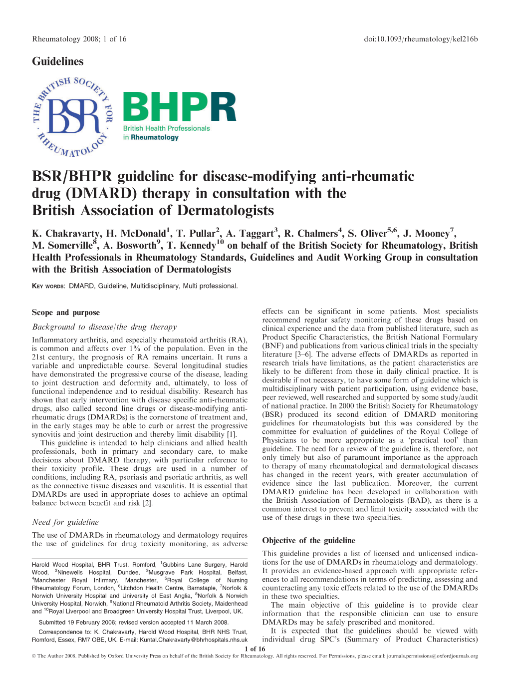 BSR/BHPR DMARD Guidelines