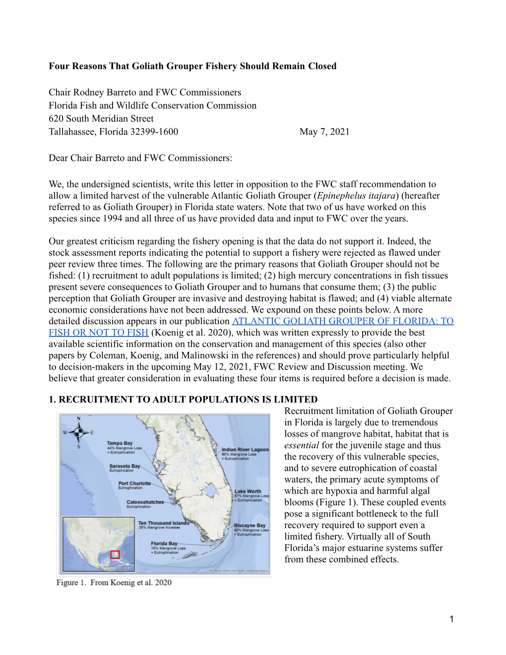 Goliath Grouper Letter to Commissioners