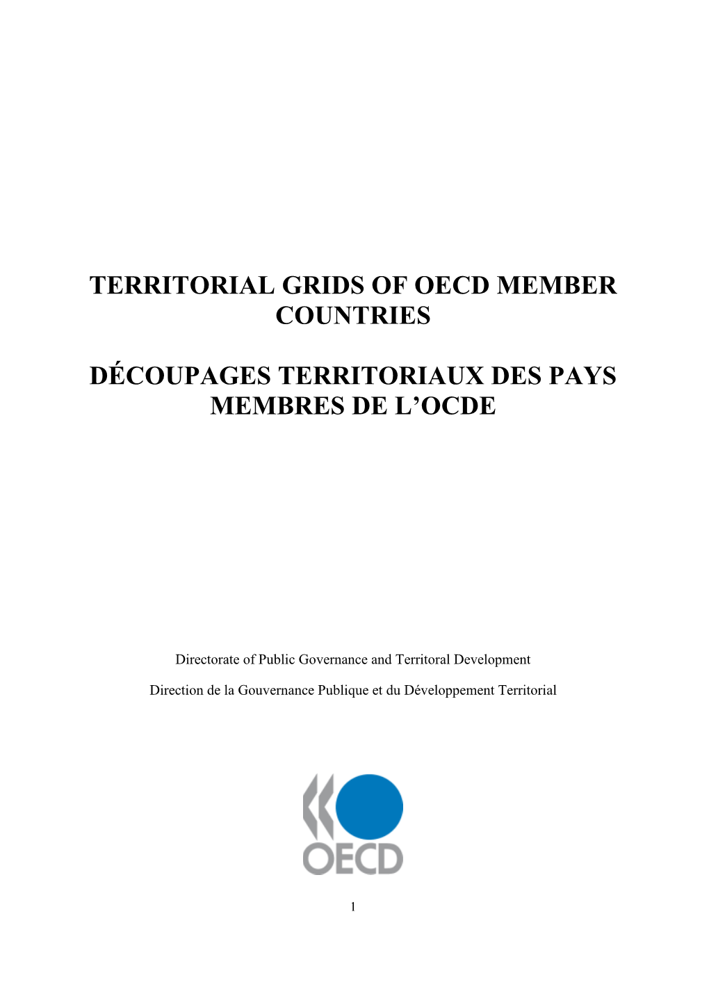 Territorial Grids of Oecd Member Countries Découpages Territoriaux