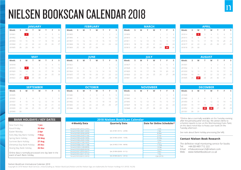 Nielsen Bookscan Calendar 2018