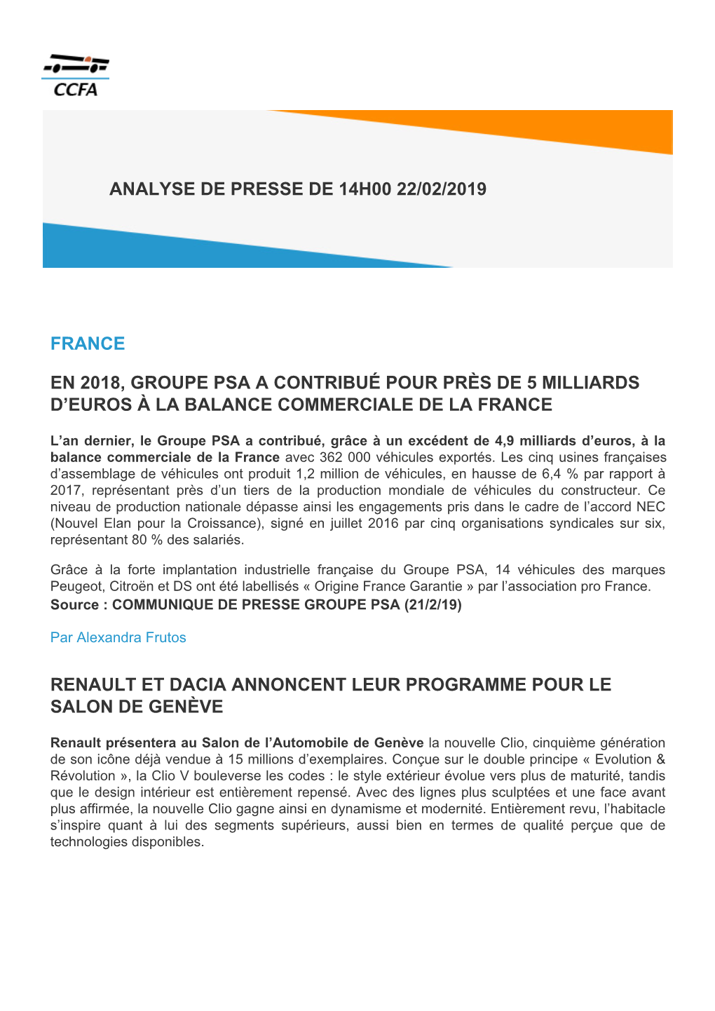 France En 2018, Groupe Psa a Contribué Pour Près De