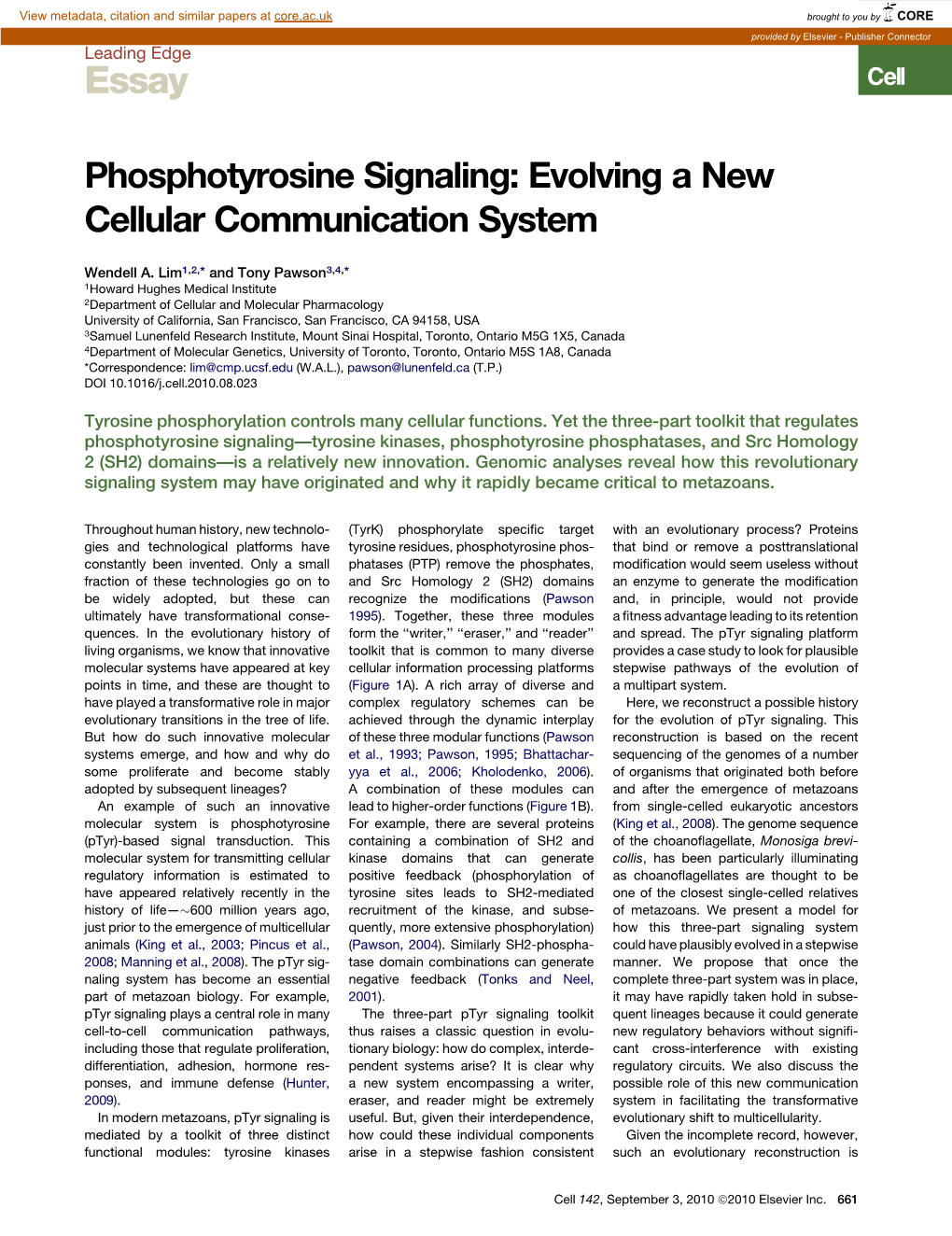 Phosphotyrosine Signaling: Evolving a New Cellular Communication System