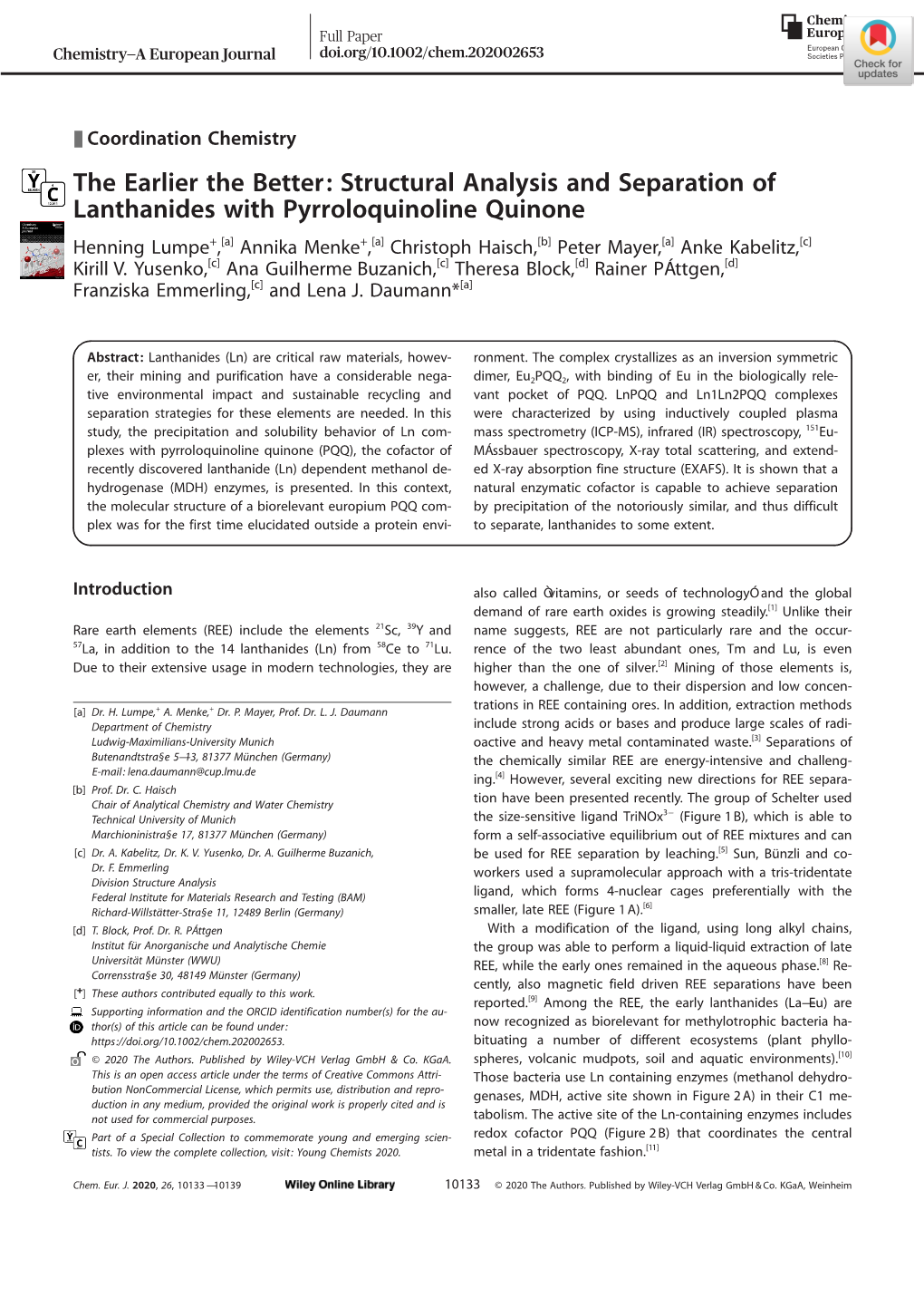 Structural Analysis and Separation of Lanthanides With