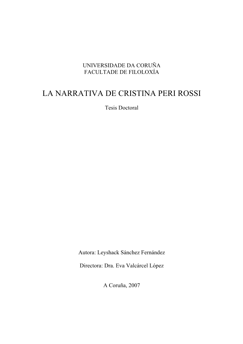 La Narrativa De Cristina Peri Rossi
