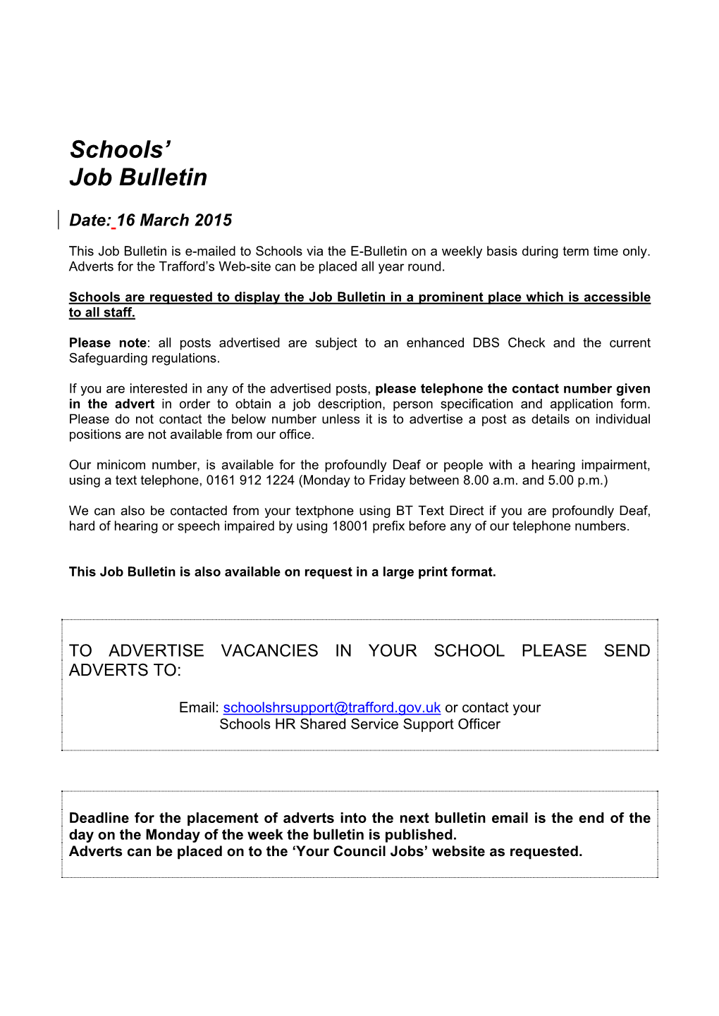 Schools' Job Bulletin