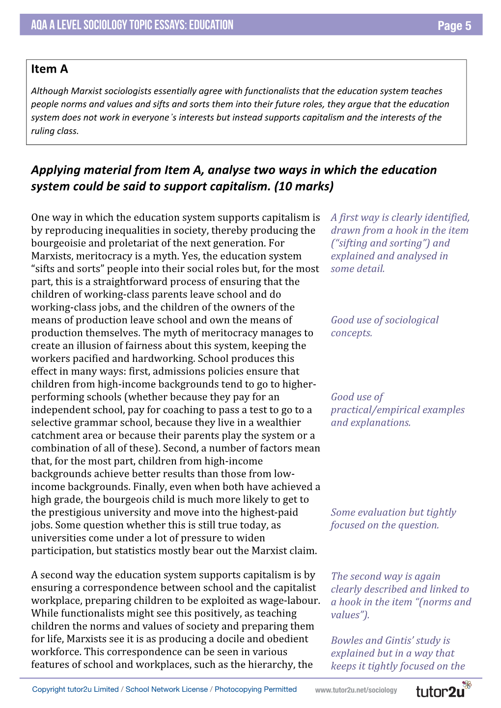 AQA a Level Sociology Topic Essays: EDUCATION Page 5