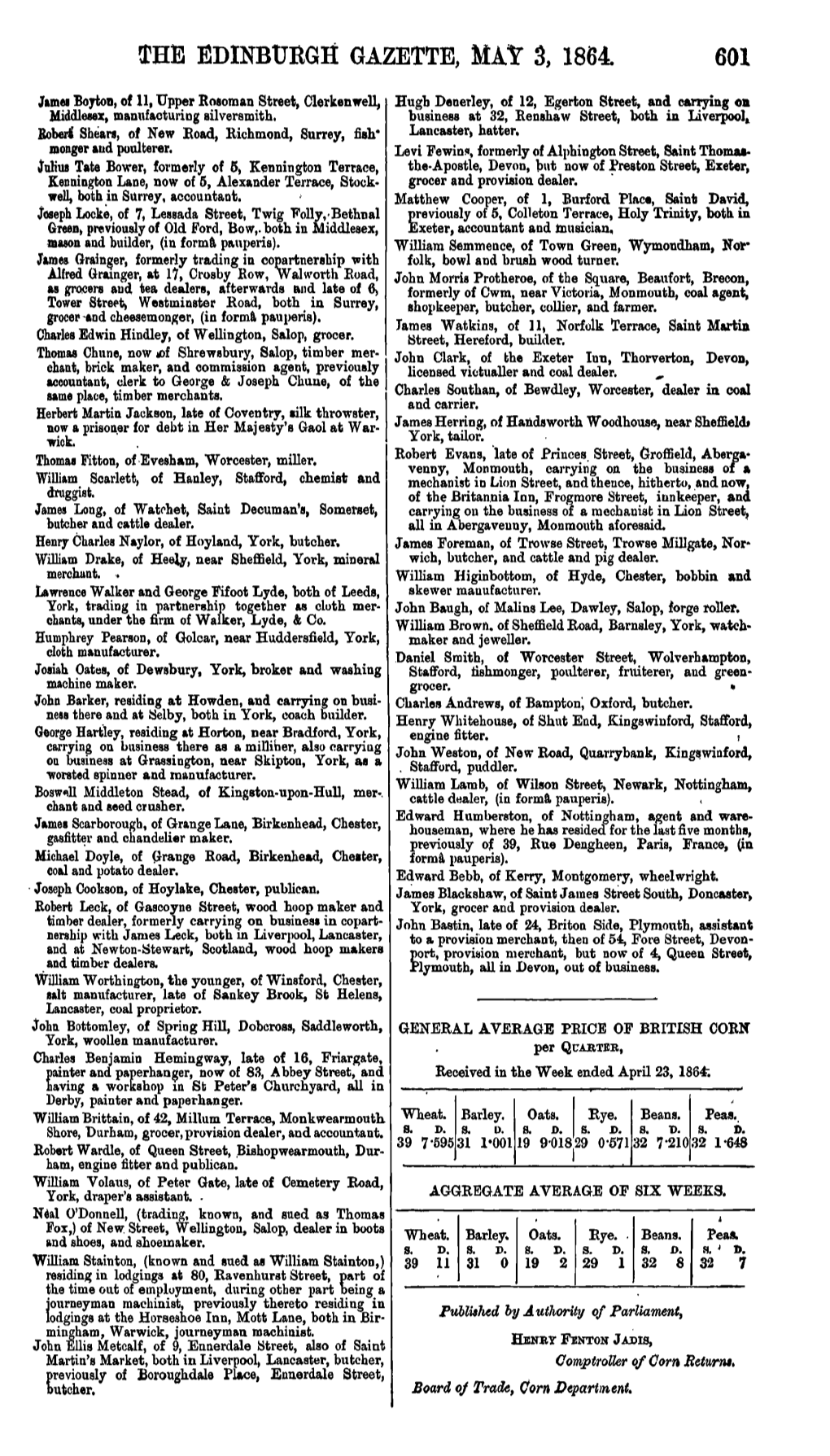 The Edinburgh Gazette, May 3, 1864 601