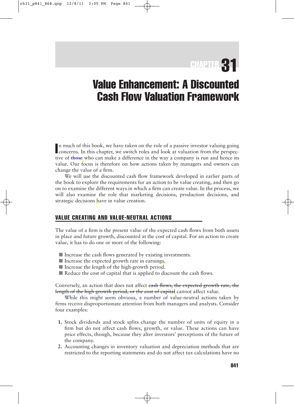 Value Enhancement: a Discounted Cash Flow Valuation Framework