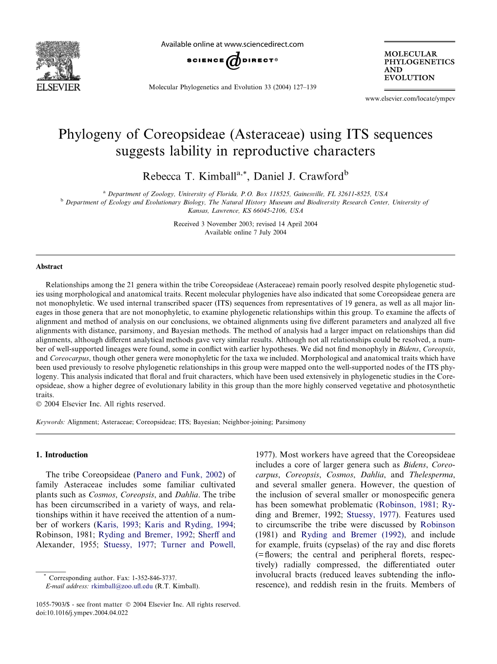 Using ITS Sequences Suggests Lability in Reproductive Characters