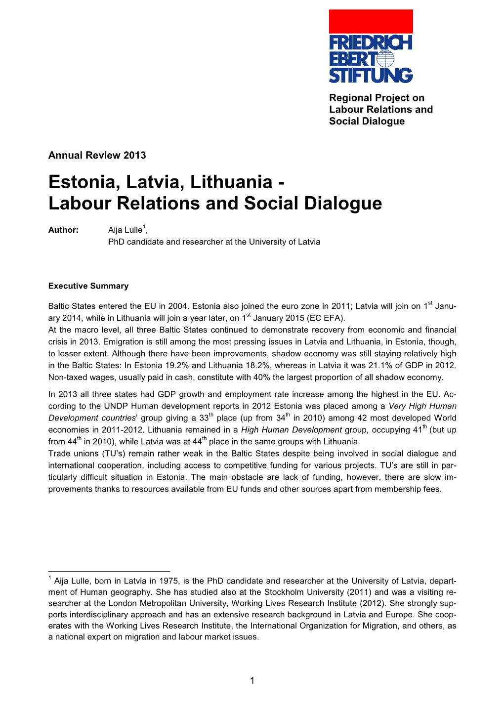 Estonia, Latvia, Lithuania - Labour Relations and Social Dialogue