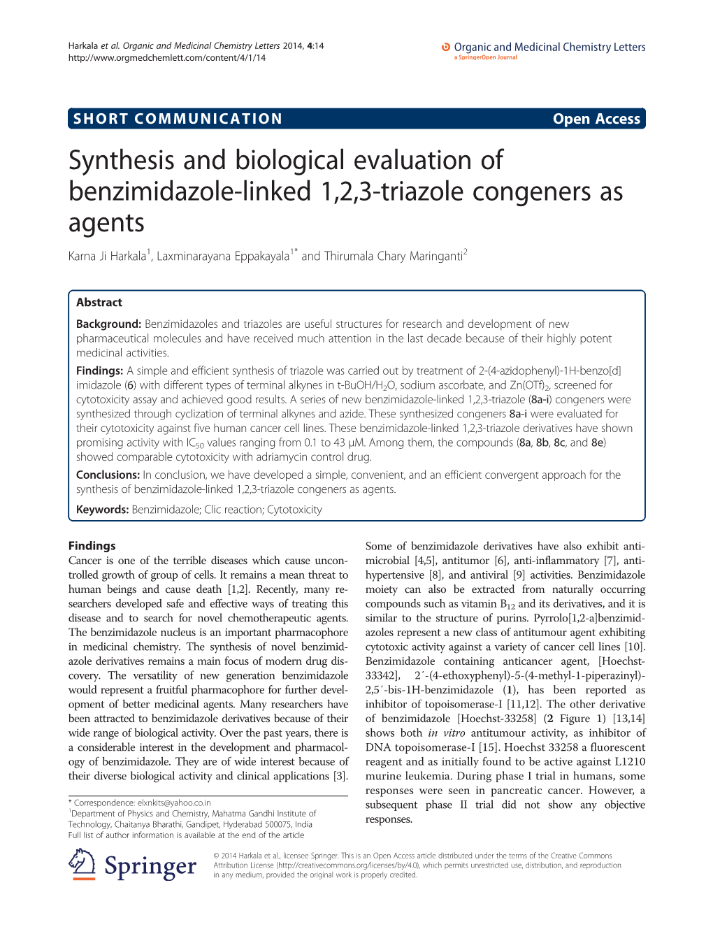 Synthesis and Biological Evaluation of Benzimidazole-Linked 1,2,3-Triazole