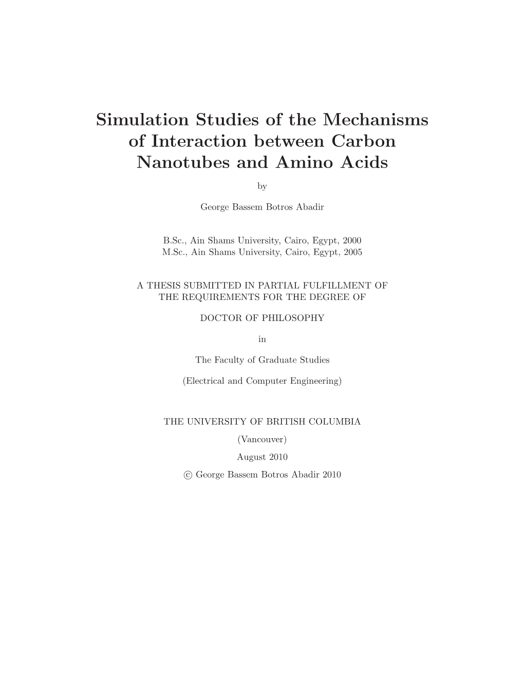 Simulation Studies of the Mechanisms of Interaction Between Carbon Nanotubes and Amino Acids