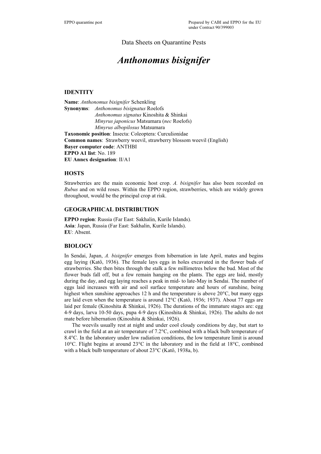 Data Sheet on Anthonomus Bisignifer