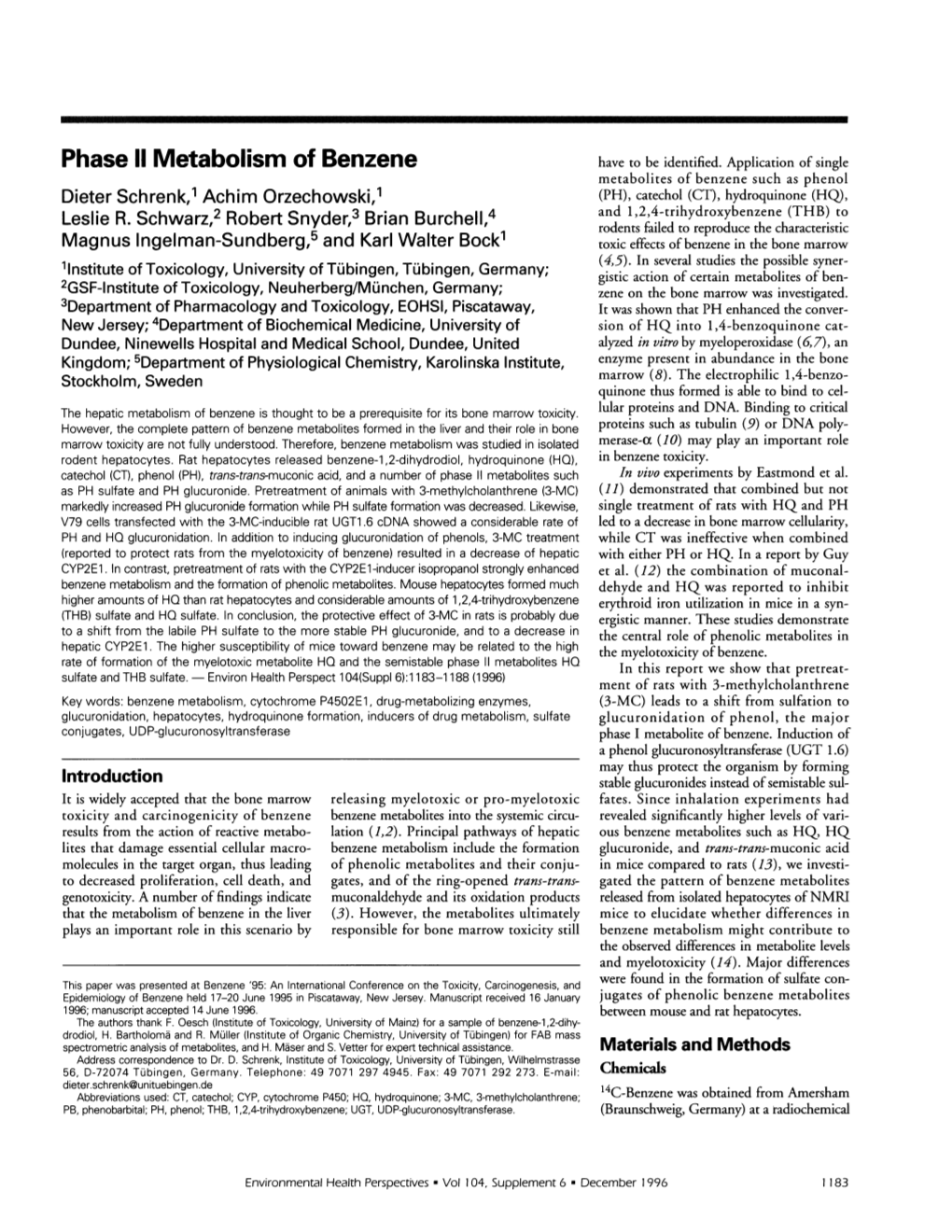 Phase 11 Metabolism of Benzene Have to Be Identified
