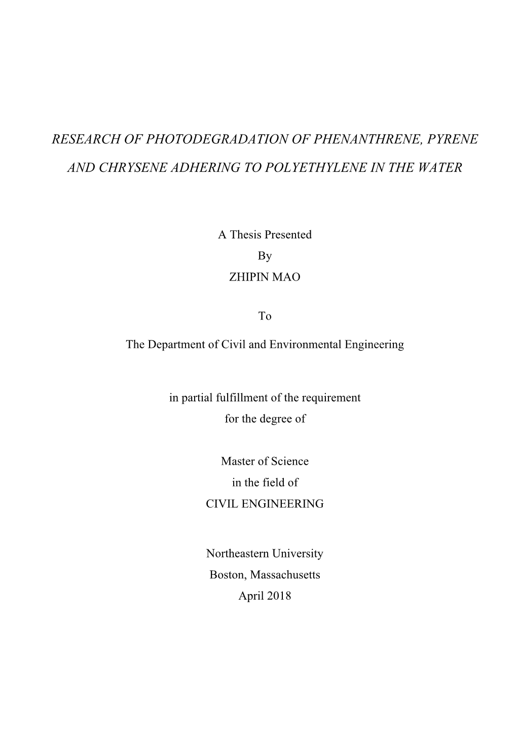 Research of Photodegradation of Phenanthrene, Pyrene And