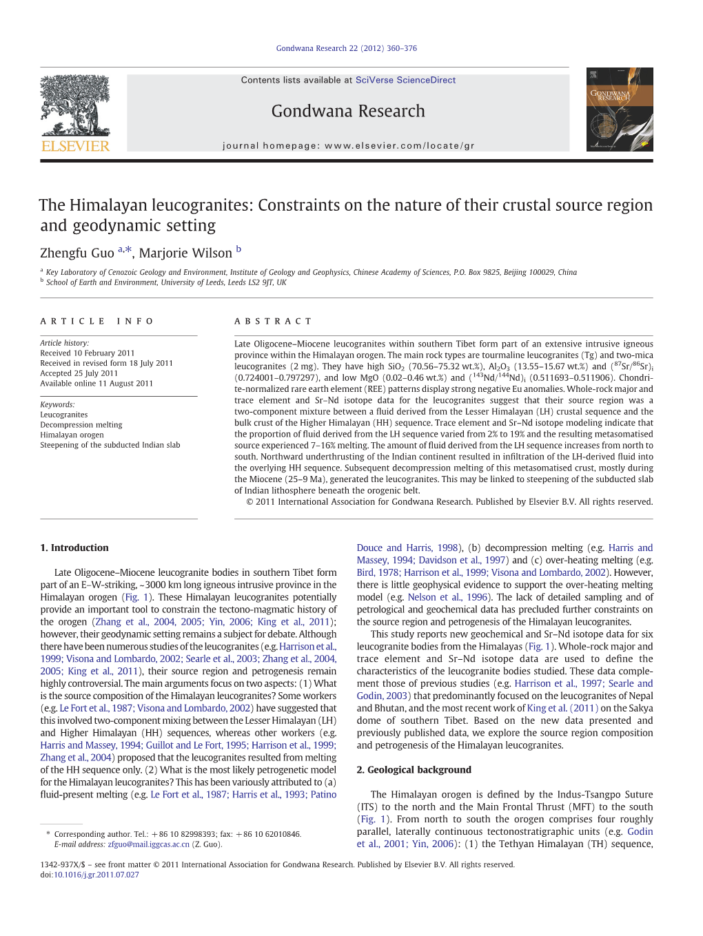 The Himalayan Leucogranites: Constraints on the Nature of Their Crustal Source Region and Geodynamic Setting