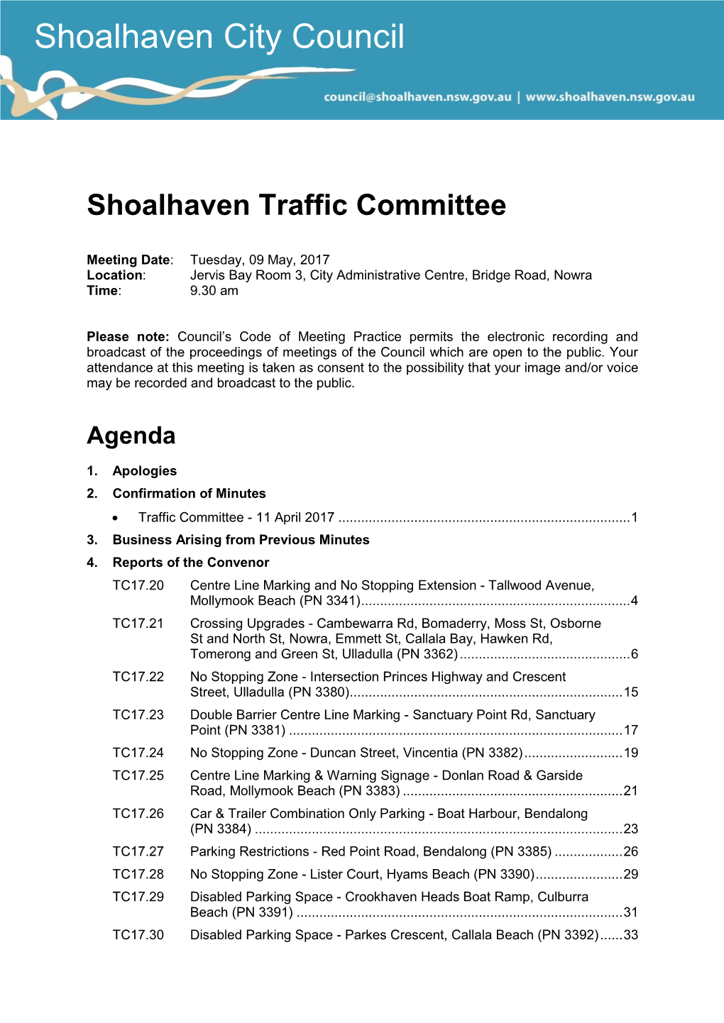 Agenda of Traffic Committee