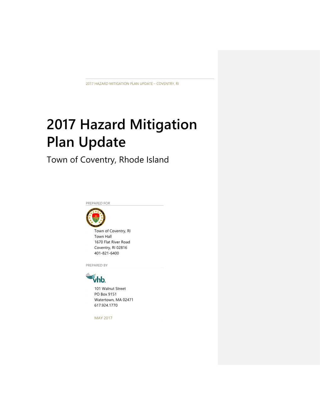 2017 Hazard Mitigation Plan Update – Coventry, Ri