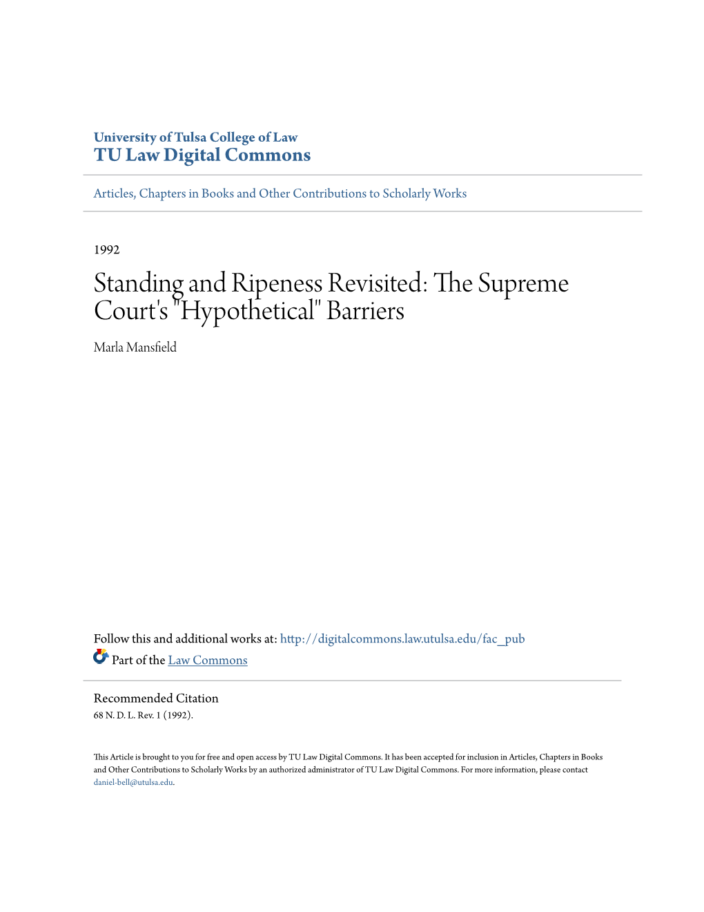 Standing and Ripeness Revisited: the Supreme Court's 