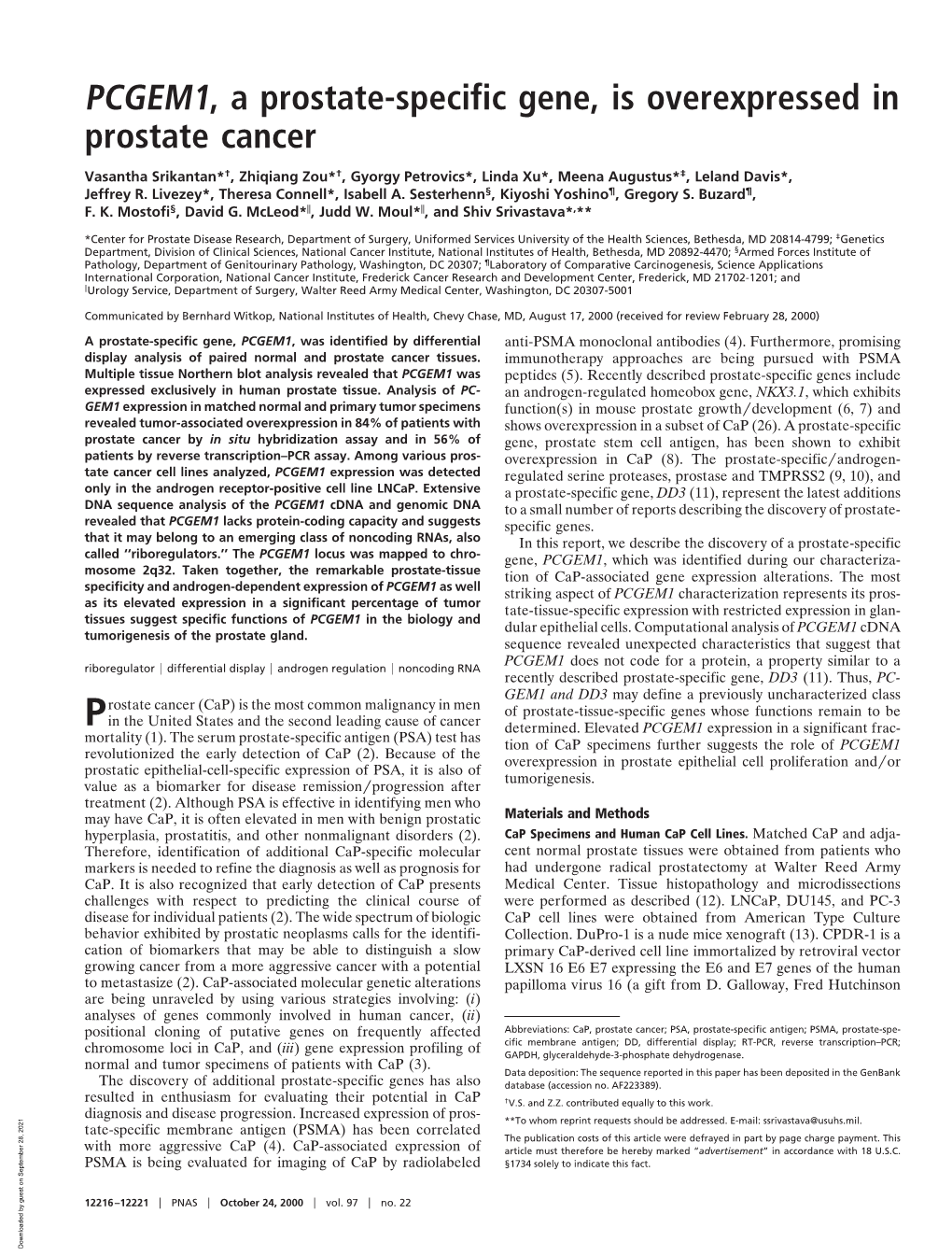 PCGEM1, a Prostate-Specific Gene, Is Overexpressed in Prostate Cancer