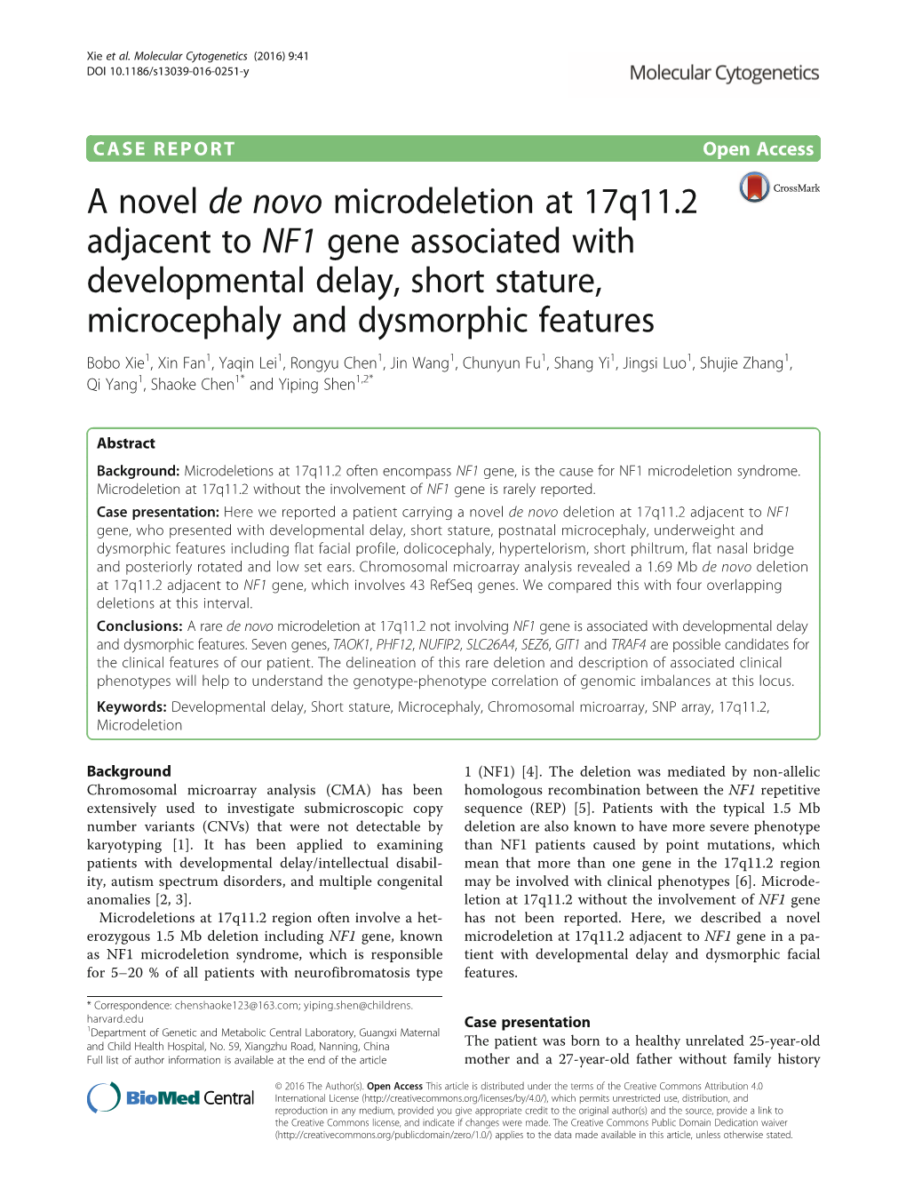 A Novel De Novo Microdeletion at 17Q11.2 Adjacent to NF1 Gene