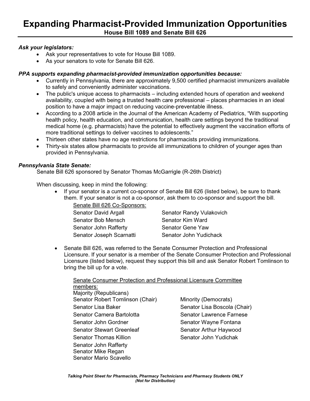 Expanding Pharmacist-Provided Immunization Opportunities House Bill 1089 and Senate Bill 626