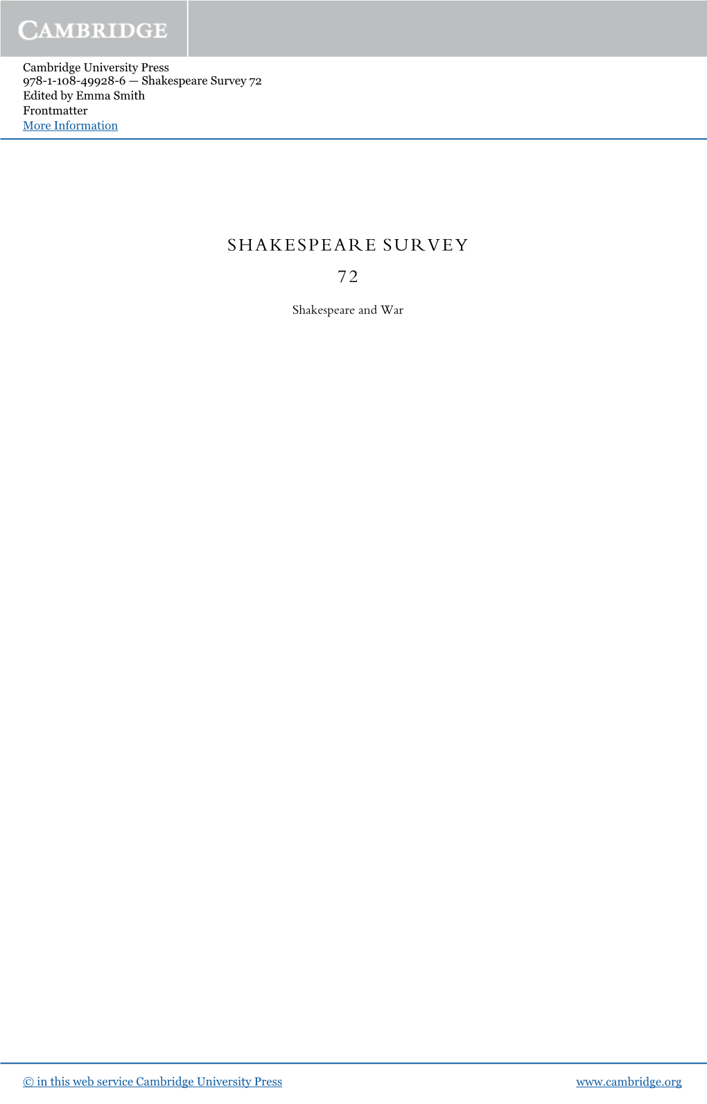 Shakespeare Survey 72 Edited by Emma Smith Frontmatter More Information