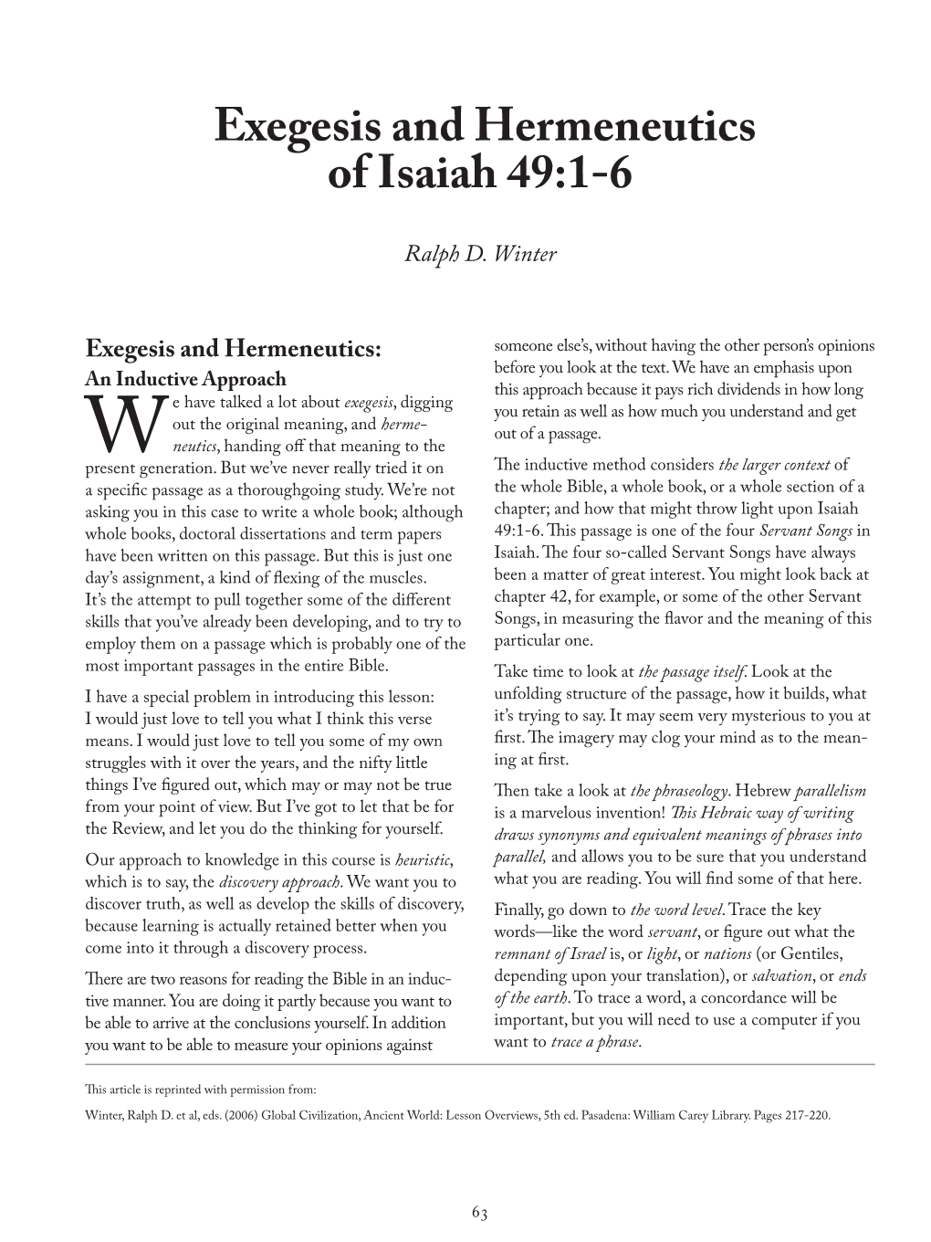 Exegesis and Hermeneutics of Isaiah 49:1-6