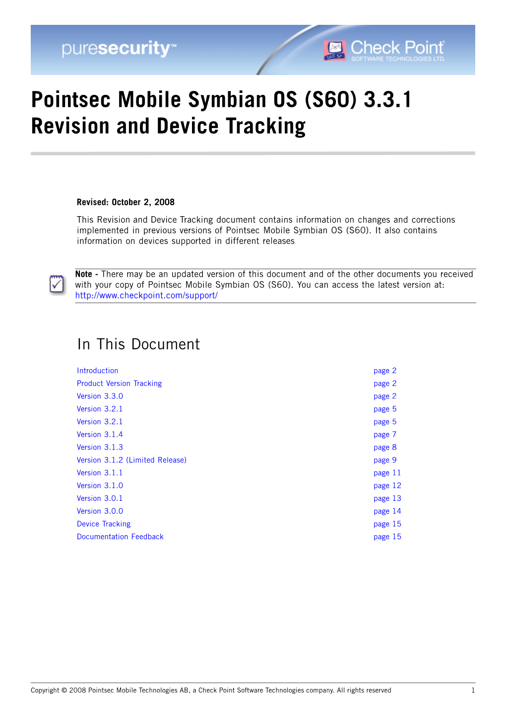 Pointsec Mobile Symbian OS (S60) 3.3.1 Revision and Device Tracking