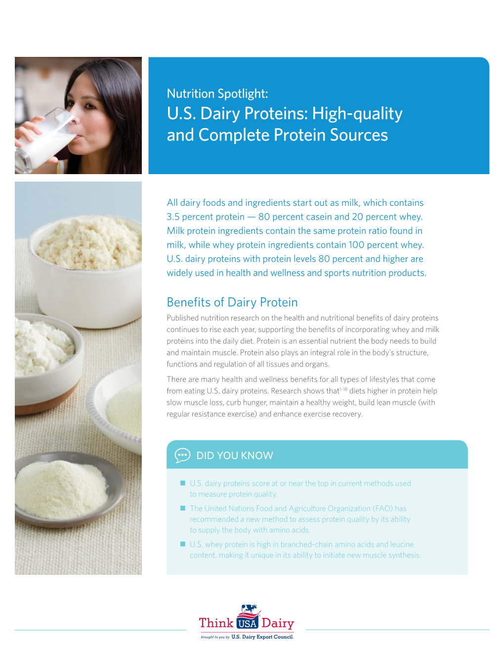 U.S. Dairy Proteins: High-Quality and Complete Protein Sources