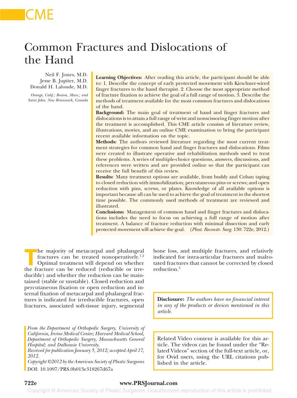 Common Fractures and Dislocations of the Hand