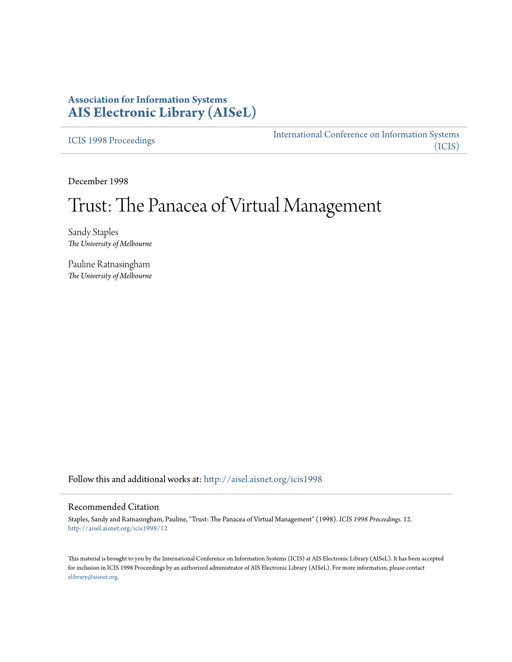 Trust: the Panacea of Virtual Management?