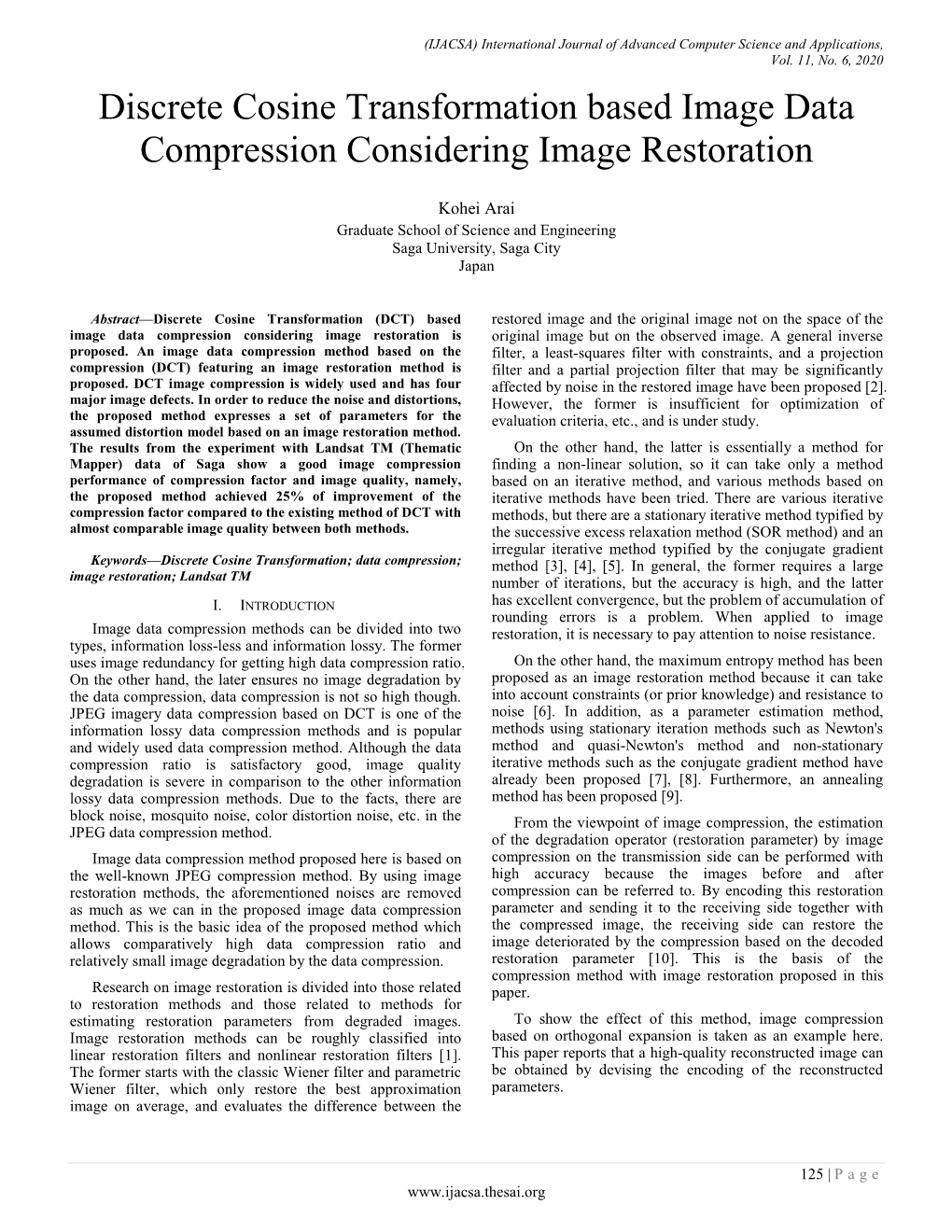 Discrete Cosine Transformation Based Image Data Compression Considering Image Restoration